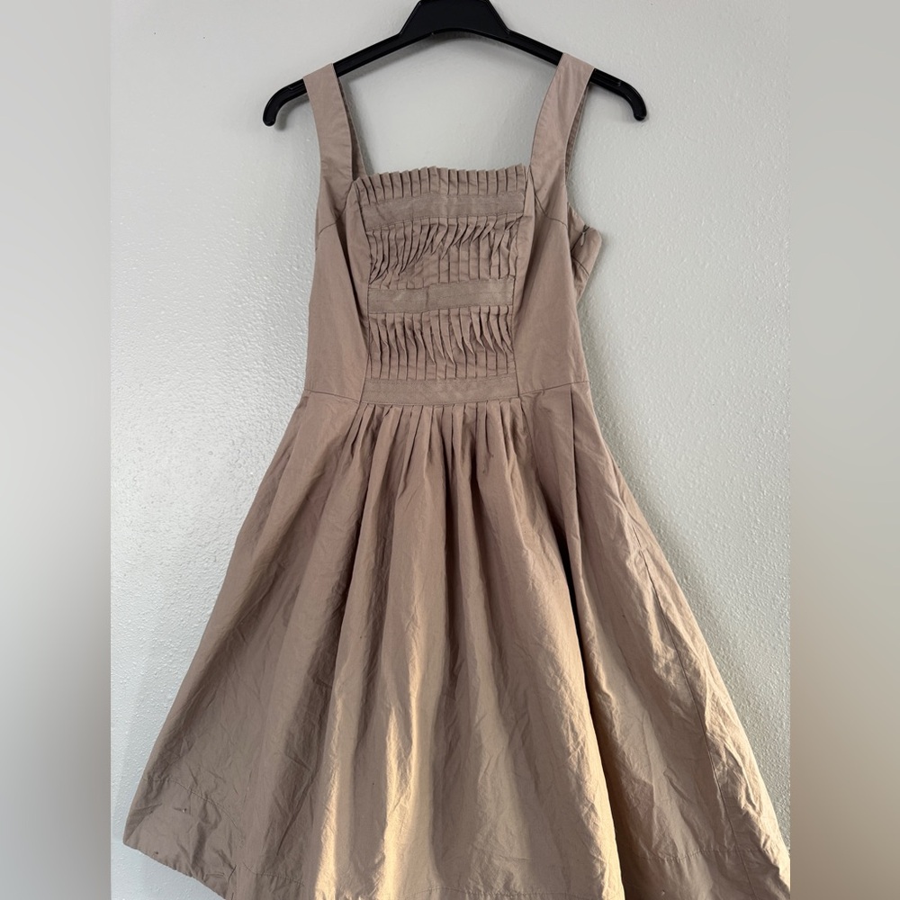 ZARA Taupe Cotton Pinafore Dress Size Medium Cottagecore Prairie Midi